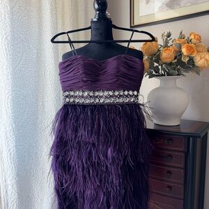 Elegant Purple Strapless Feather Dress